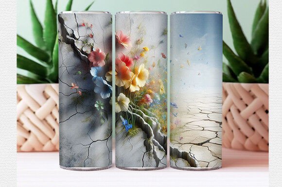 3D Cracked Wall Flowers Tumbler Wrap Design Guide