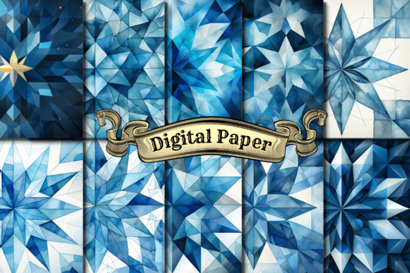 Blue Star Pattern Digital Paper