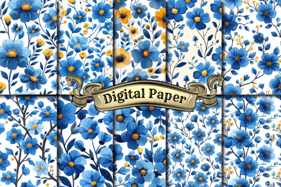 Elevating Digital Design with Blue Flowers Digital Paper