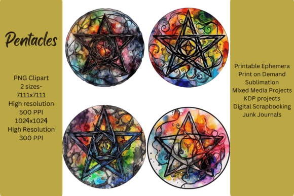 Evaluating 2 Sizes-4 PNG Clipart Ephemera Pentacles for Digital and Print Design