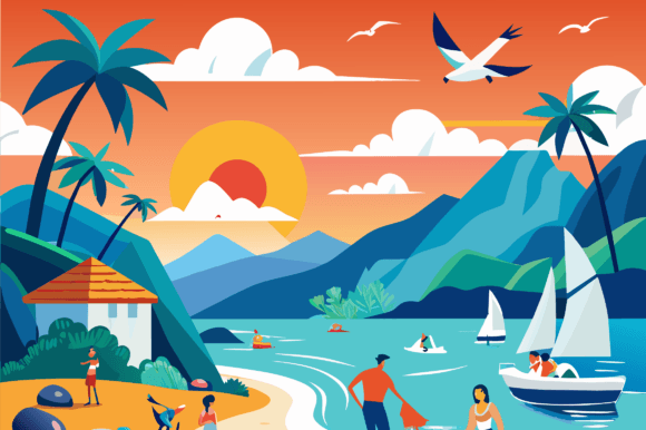 Evaluating Amazing Summer Sea with People and Birds for Professional Visual Projects