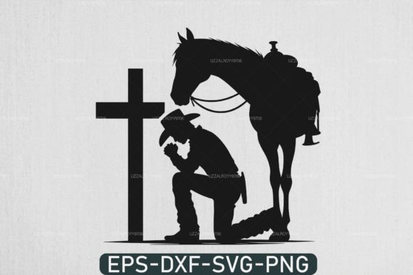 Evaluating Cowboy Praying at Cross Kneeling Imagery