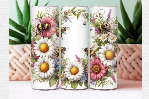 Integrating Bee Tumbler Wrap Flowers PNG Assets into Professional Sublimation Workflows
