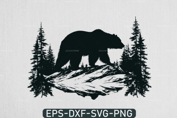 Walking Bear on Cliff in Mountains Scene: Visual Assets for Creative and Commercial Projects